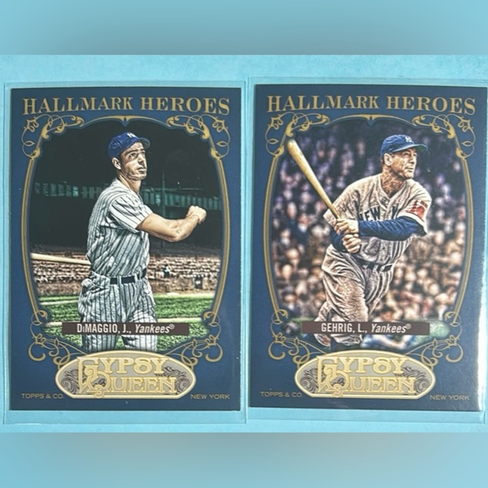 12-2012 Topps Gypsy Queen , NY Yankees Joe DiMaggio, + Lou Gehrig cards -NMint